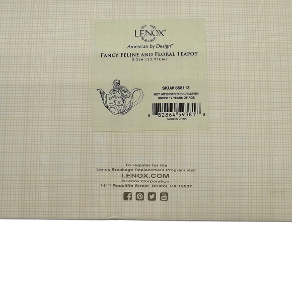 LENOX Fancy Feline and Floral Porcelain Teapot with Box DISCONTINUED - Picture 9 of 11